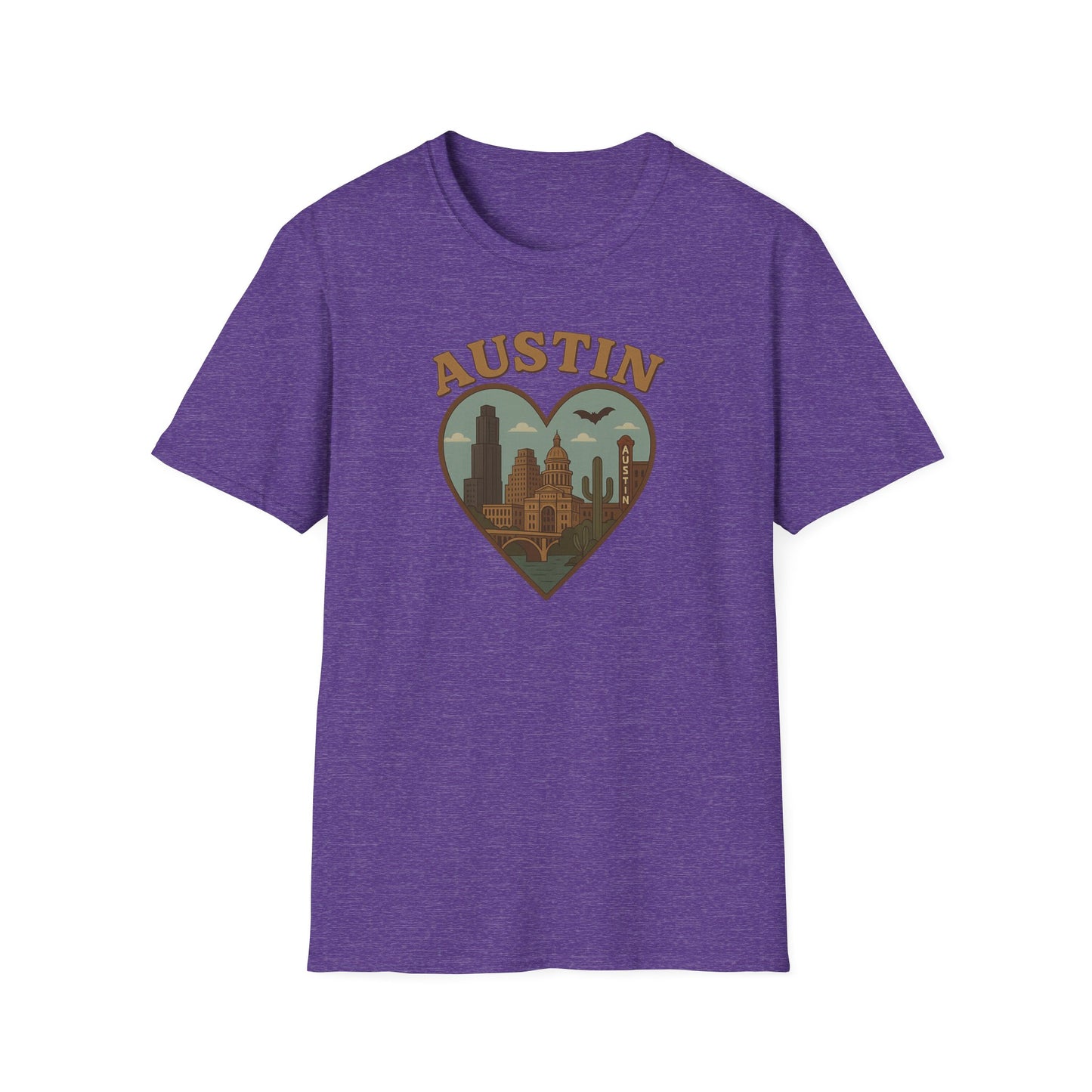 Fall in Love with Austin's Heartbeat: Unisex Gildan T-Shirt That's Batty for Texas Style!