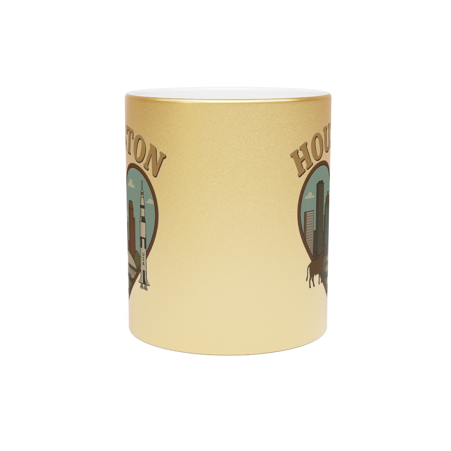 Sip Your Soul in a Houston Skyline Metallic Mug: Bold, Vintage, Iconic