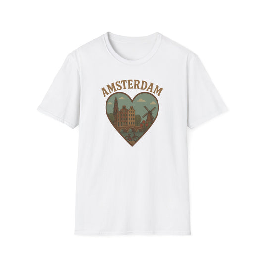 Fall in Love with Amsterdam: Unisex Soft T-Shirt for Travel Enthusiasts