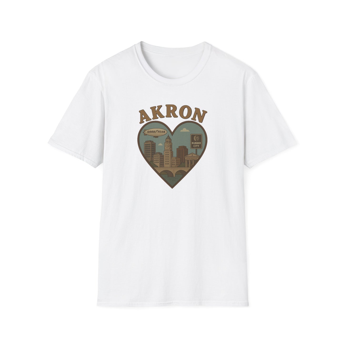 Unisex 'Love Akron' Rubber City Skyline T-Shirt for Vintage Nostalgia Vibes