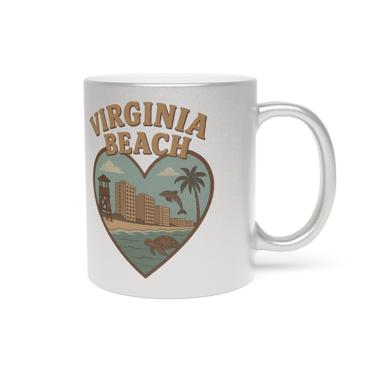 Catch Golden Waves with the Virginia Beach Skyline Heart Mug