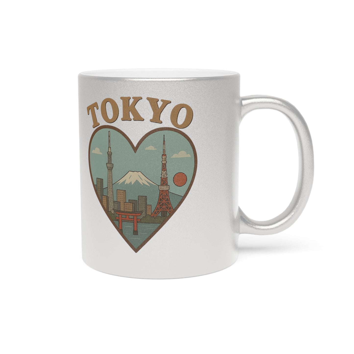 Glimmering Tokyo Metallic Mug: Gold and Silver Urban Elegance