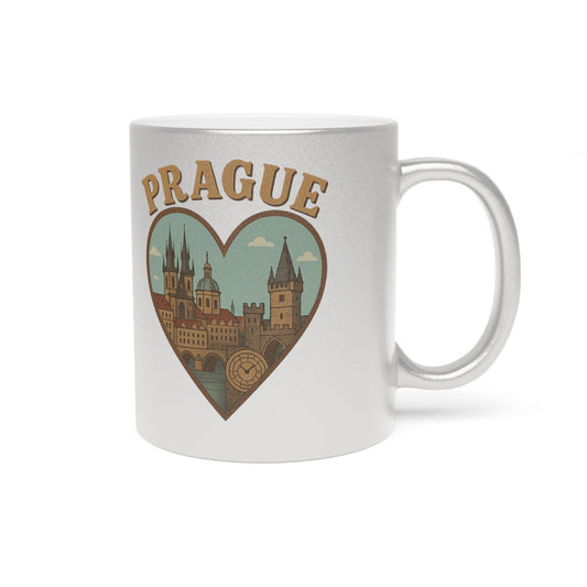 Sip with Elegance: Iconic Prague Skyline Metallic Mug in Silver and Gold