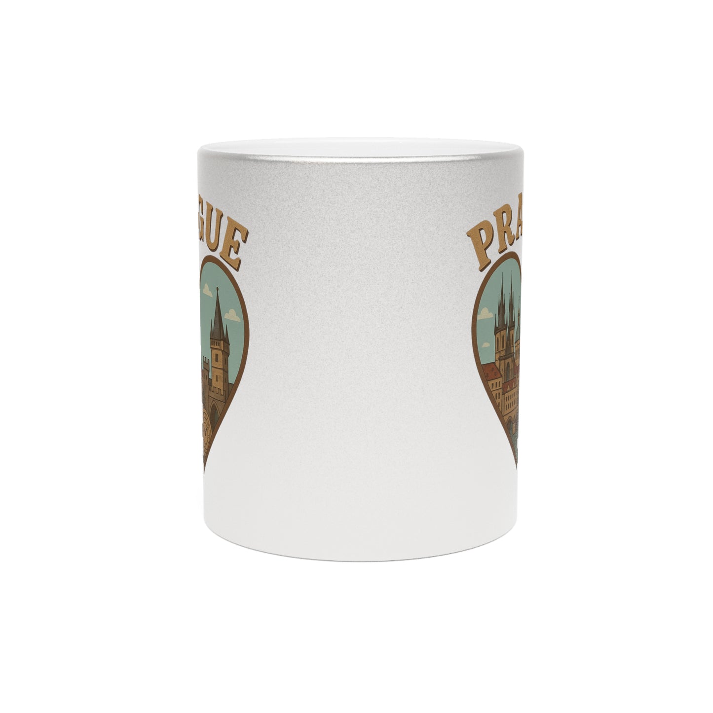 Sip with Elegance: Iconic Prague Skyline Metallic Mug in Silver and Gold