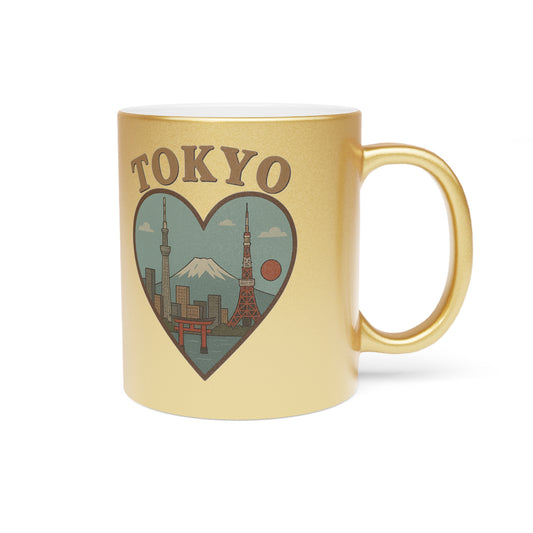 Glimmering Tokyo Metallic Mug: Gold and Silver Urban Elegance