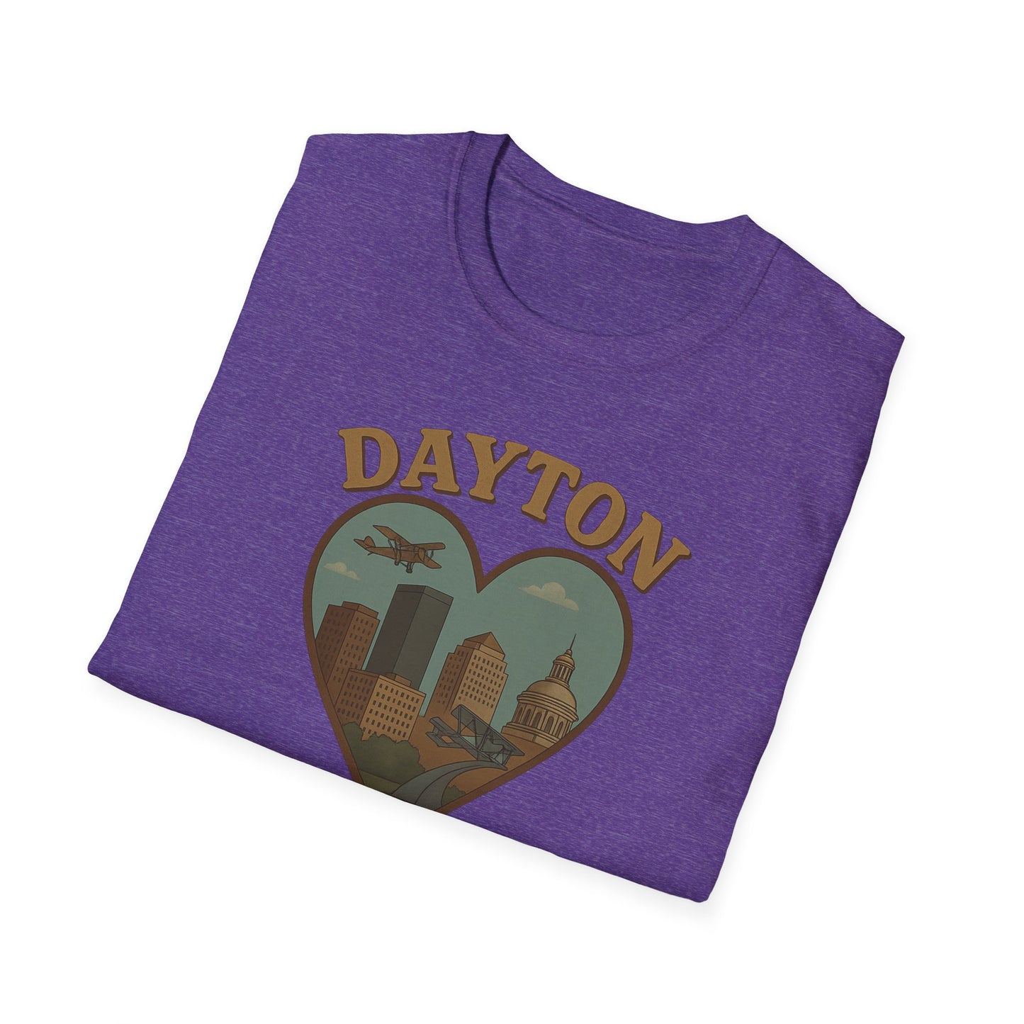 Fall Head Over Heels for Dayton: Retro Skyline Heart Graphic T-Shirt