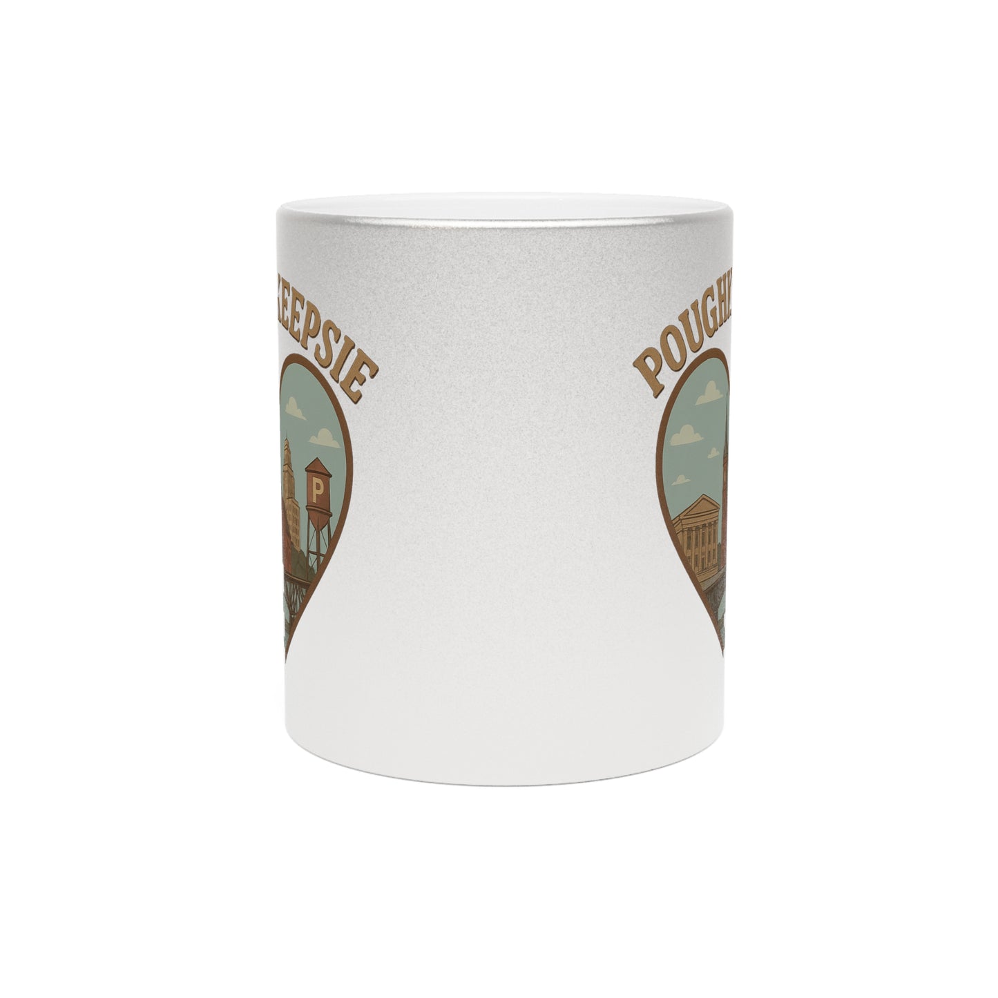Sip Poughkeepsie in Style: Vintage Metallic Mug with Iconic Skyline