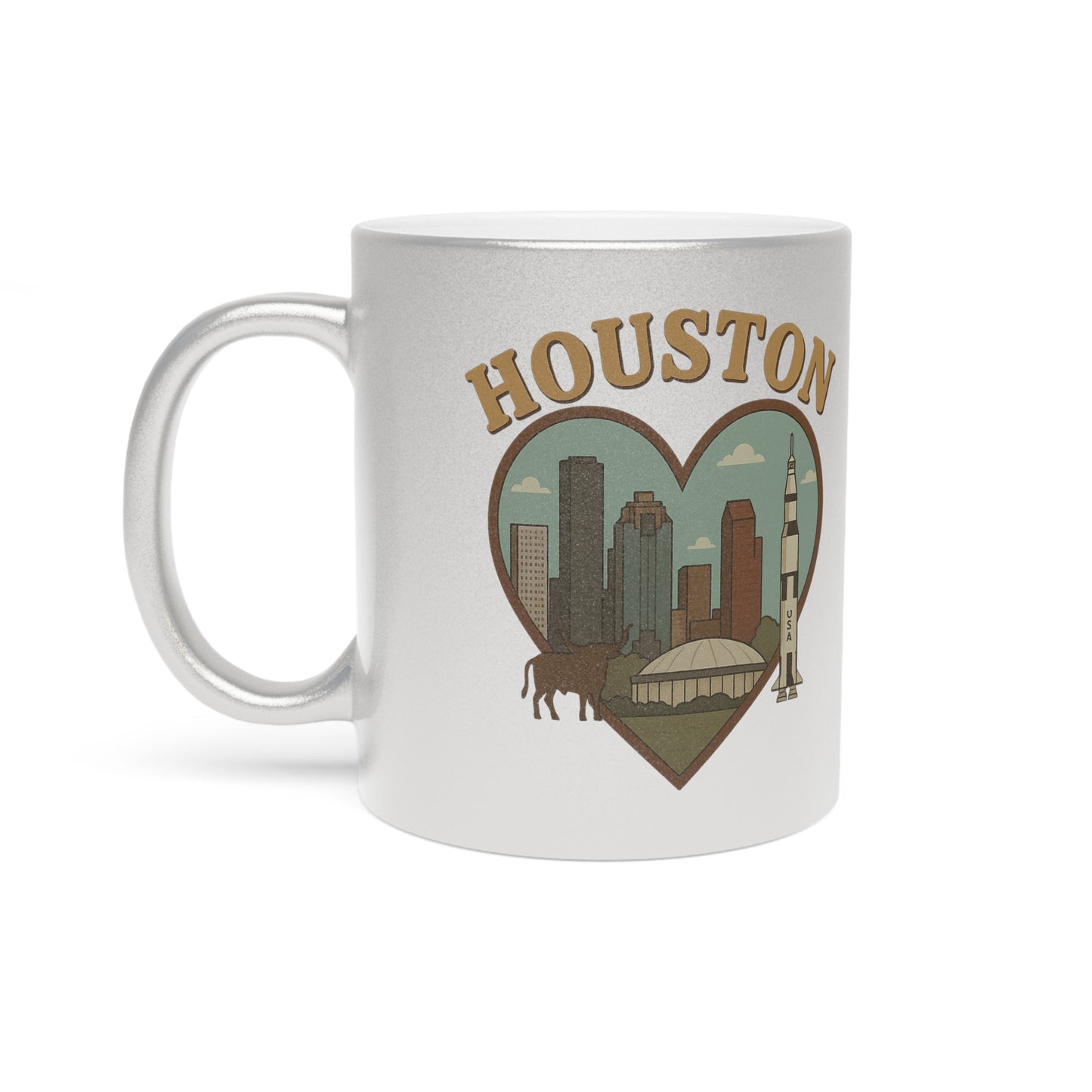 Sip Your Soul in a Houston Skyline Metallic Mug: Bold, Vintage, Iconic