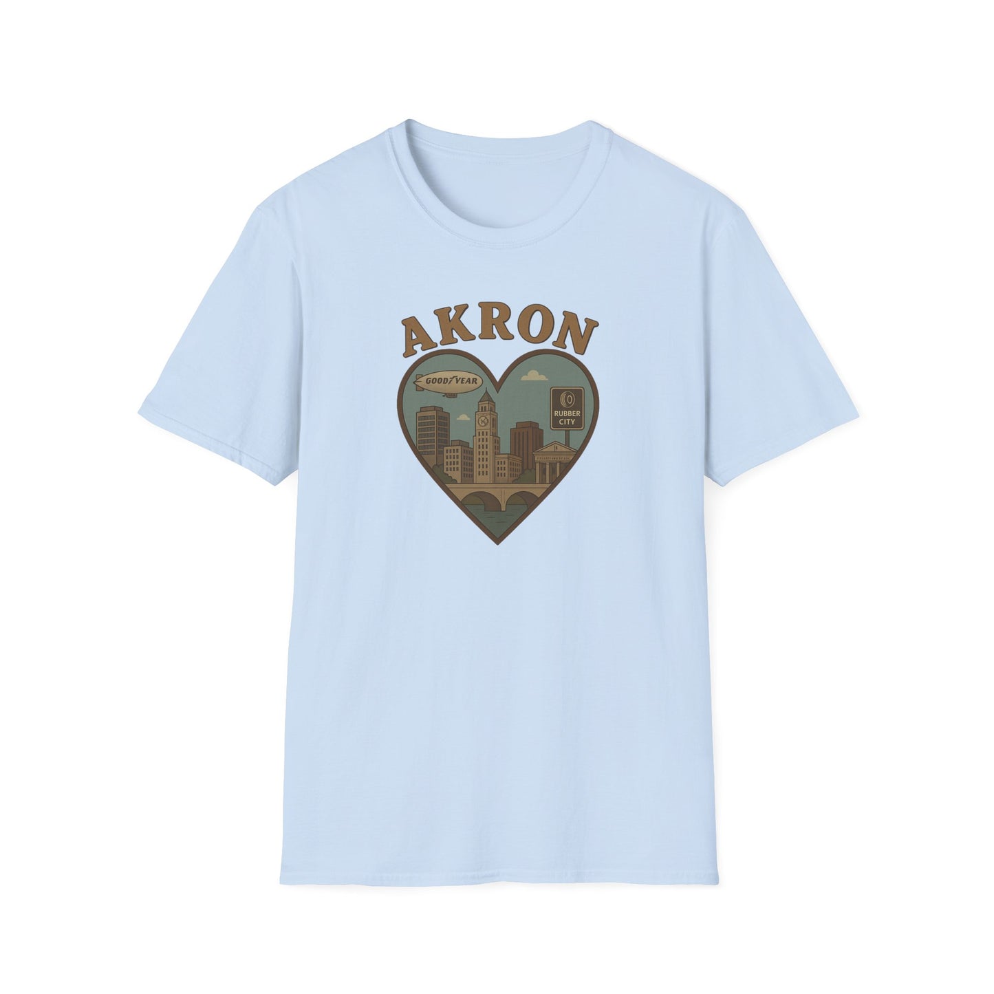 Unisex 'Love Akron' Rubber City Skyline T-Shirt for Vintage Nostalgia Vibes
