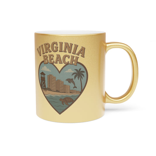 Catch Golden Waves with the Virginia Beach Skyline Heart Mug
