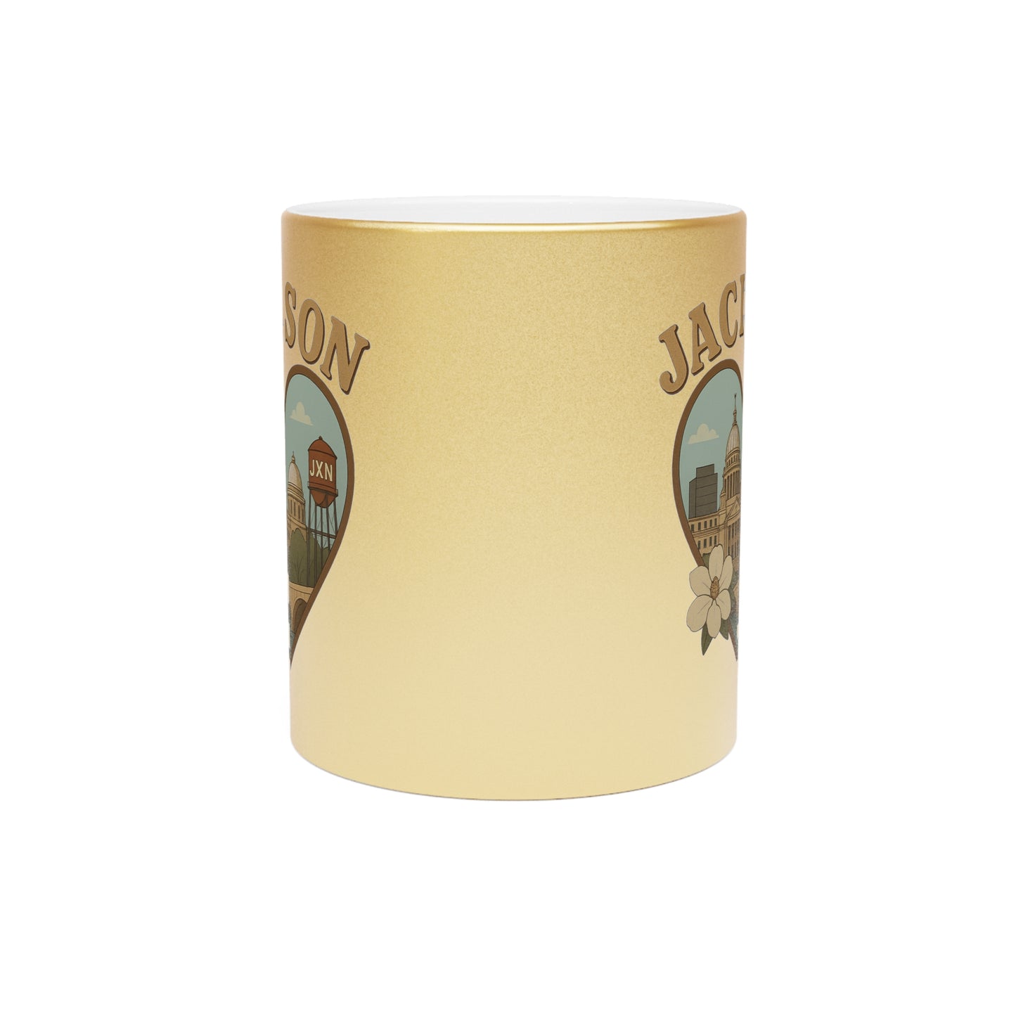 Gleaming Jackson Landmark Mug: Sip with Silver-Gold Shine