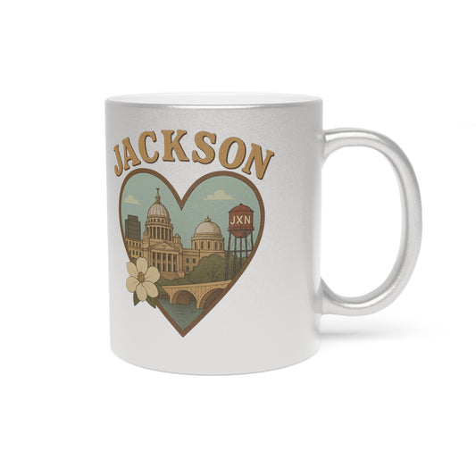 Gleaming Jackson Landmark Mug: Sip with Silver-Gold Shine