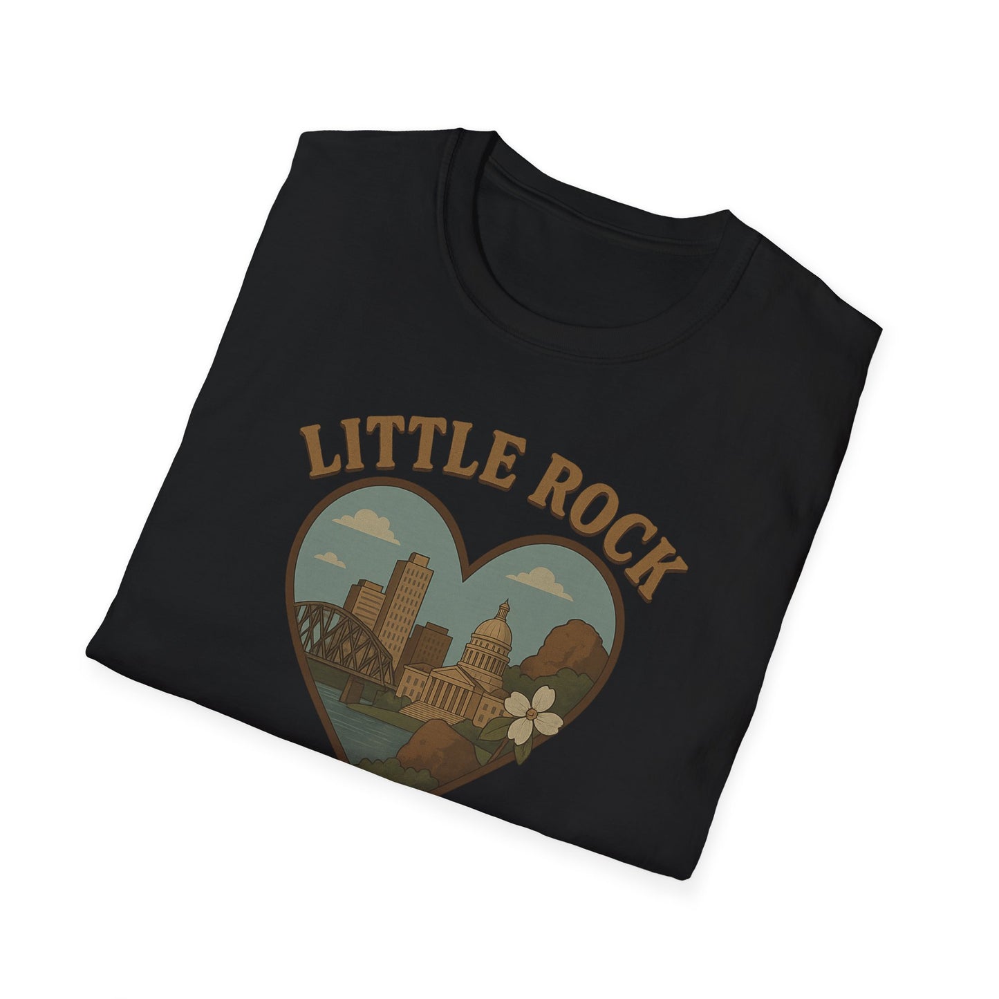 Little Rock Love Affair Graphic Tee - Embrace Arkansas Cityscape in Heart-Shaped Delight
