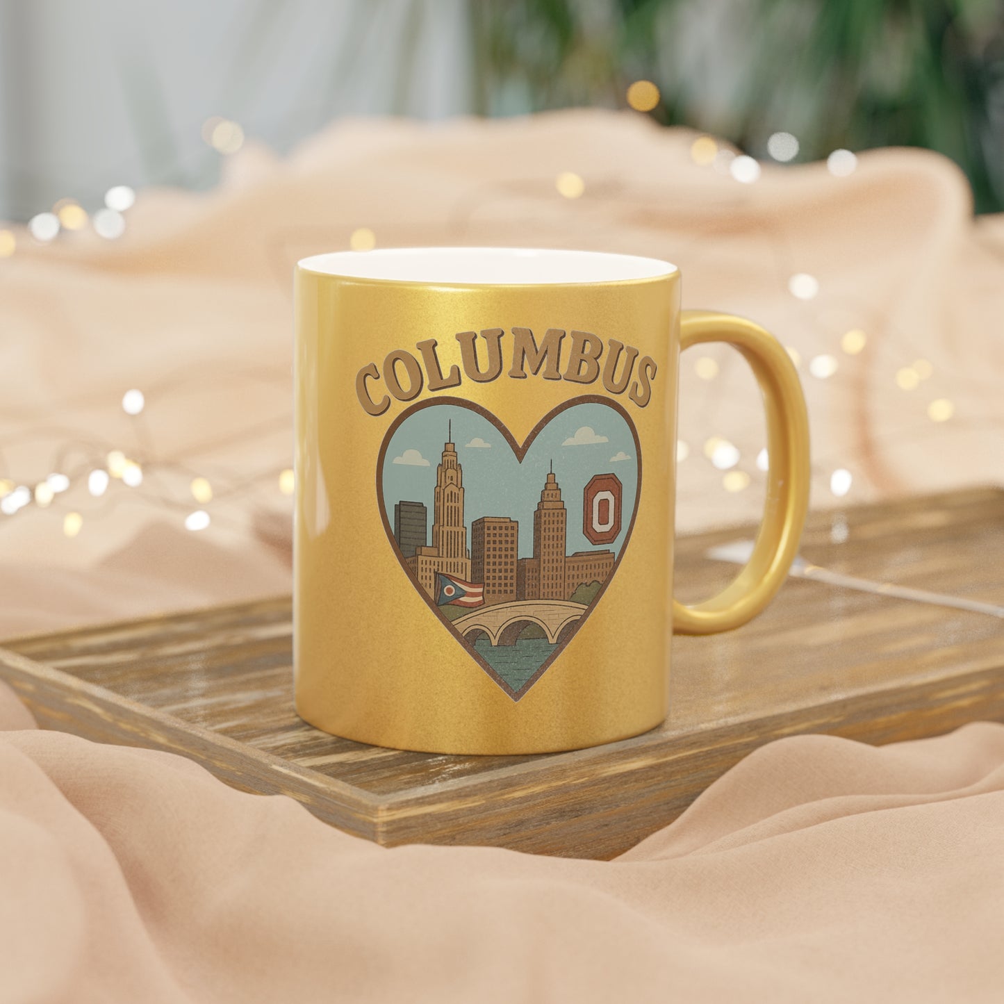 Sip the Spirit of Columbus in Vintage Metallic Mug, Silver & Gold Delight!
