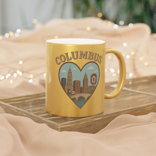 Sip the Spirit of Columbus in Vintage Metallic Mug, Silver & Gold Delight!
