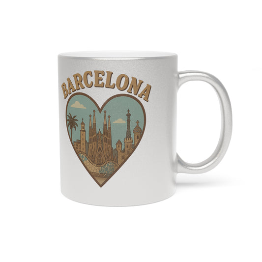 Shimmering Barcelona Heart Metallic Mug for Coffee and Adventure Dreamers