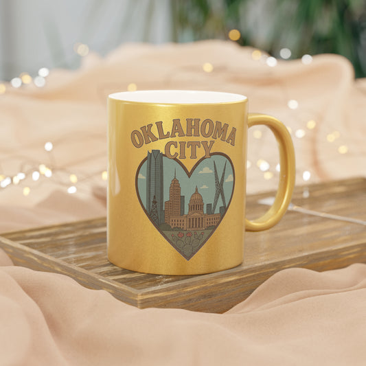 Sip in Style with the Oklahoma City Heartfelt Metallic Mug - Silver or Gold Vintage Chic Delight!