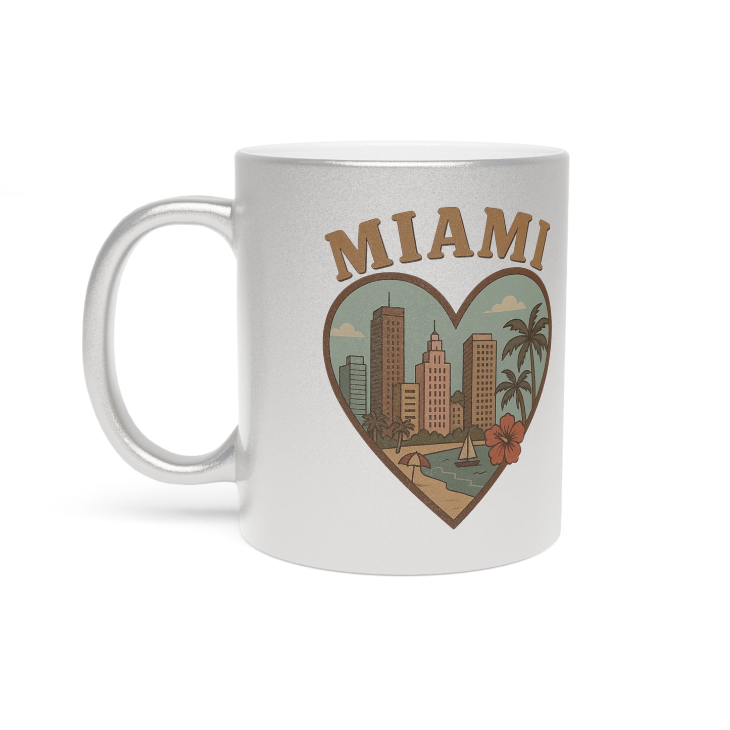 Sip in Style with the Miami Metallic Mug: Vintage Skyline Design in Silver & Gold!