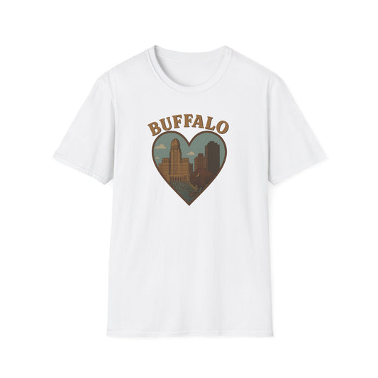 Buffalo Lovers Unite: Embrace City Skyline & Roaming Bison on a Soft Unisex Tee