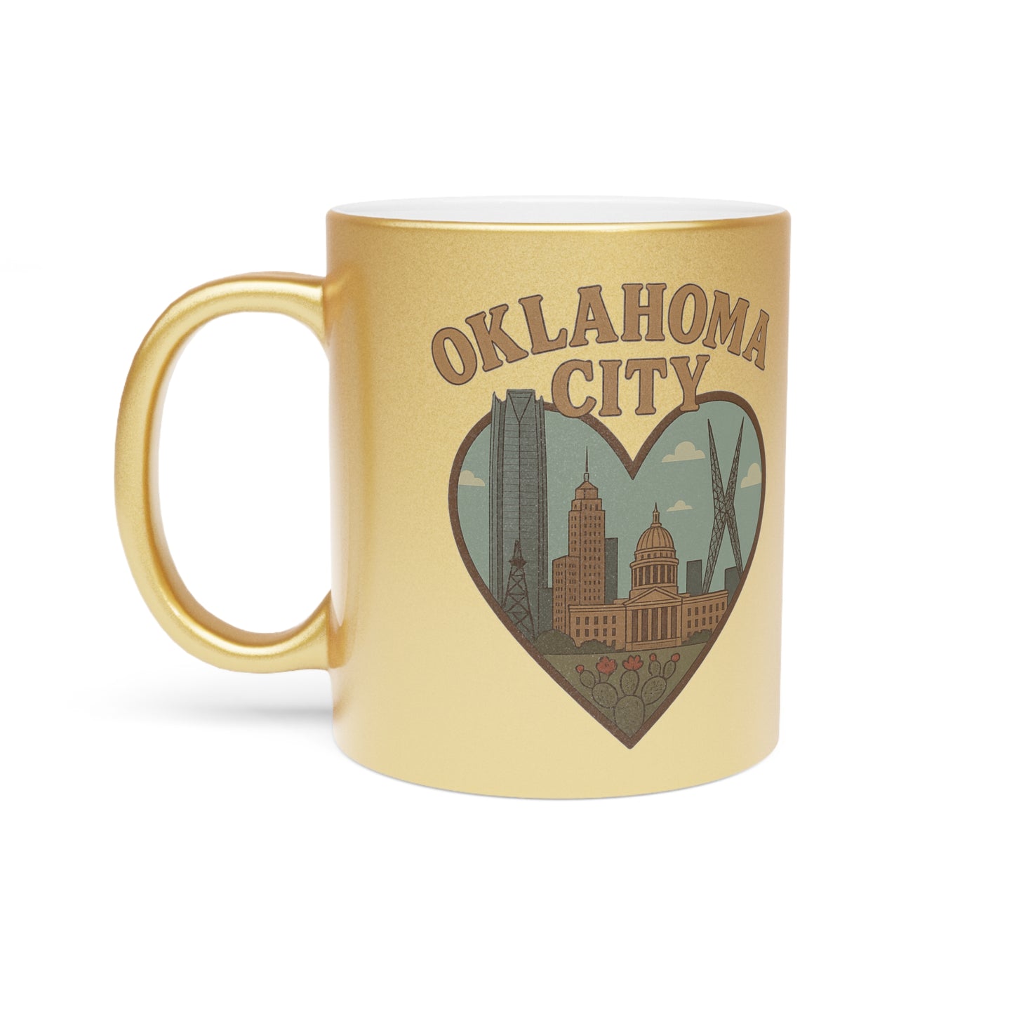 Sip in Style with the Oklahoma City Heartfelt Metallic Mug - Silver or Gold Vintage Chic Delight!