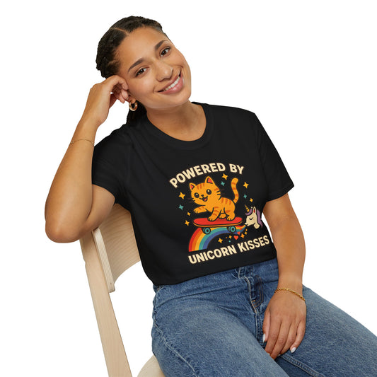 Catch the Magic Wave in a Cat Powered by Unicorn Kisses T-Shirt - Soft Unisex Fit!