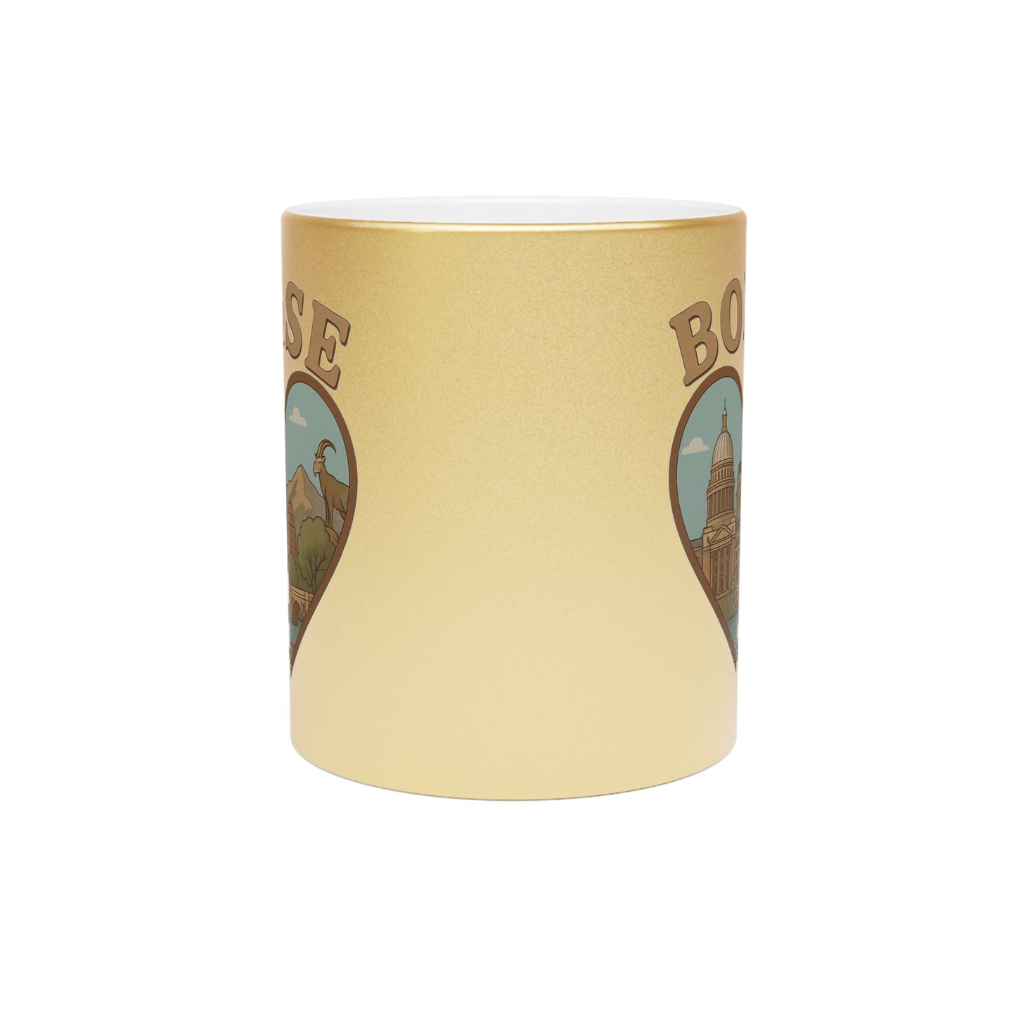 Boise Love Metallic Mug: Sip with City Pride in Shimmering Silver or Glistening Gold