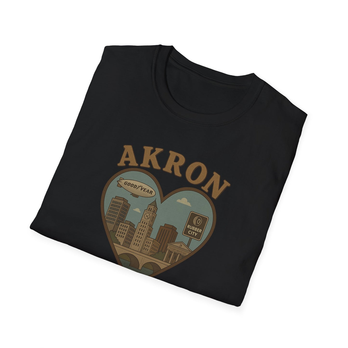 Unisex 'Love Akron' Rubber City Skyline T-Shirt for Vintage Nostalgia Vibes