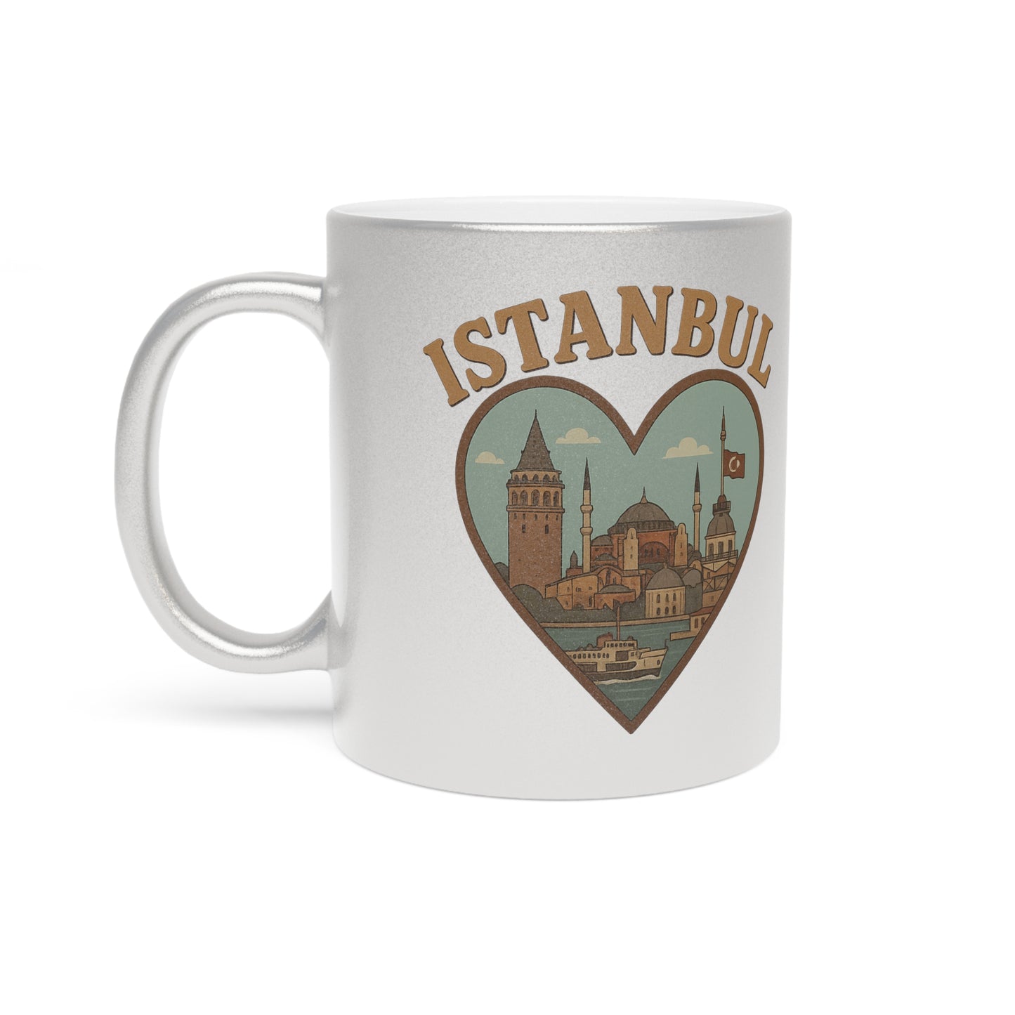 Gleaming Istanbul Skyline Mug: Sip in Silver and Gold Glamour!
