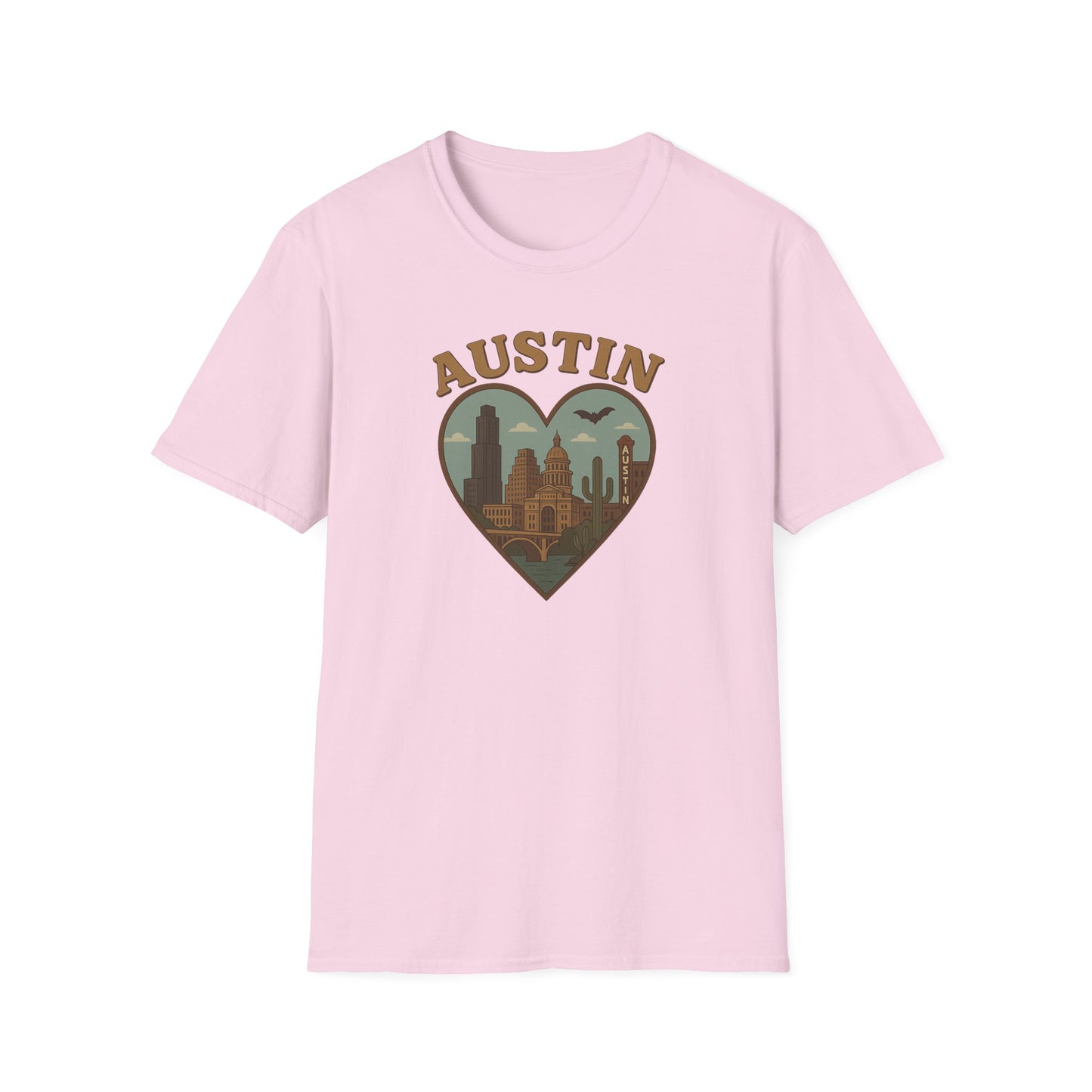 Fall in Love with Austin's Heartbeat: Unisex Gildan T-Shirt That's Batty for Texas Style!