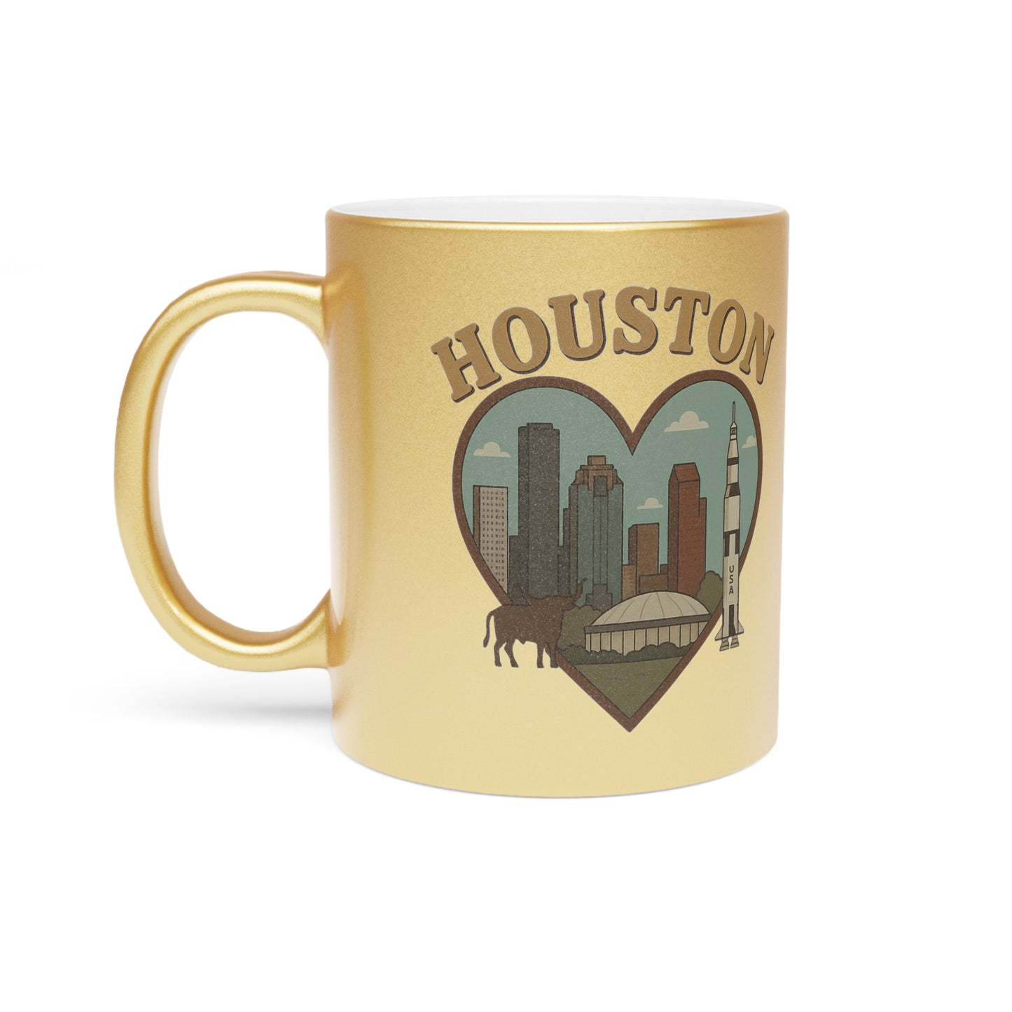 Sip Your Soul in a Houston Skyline Metallic Mug: Bold, Vintage, Iconic