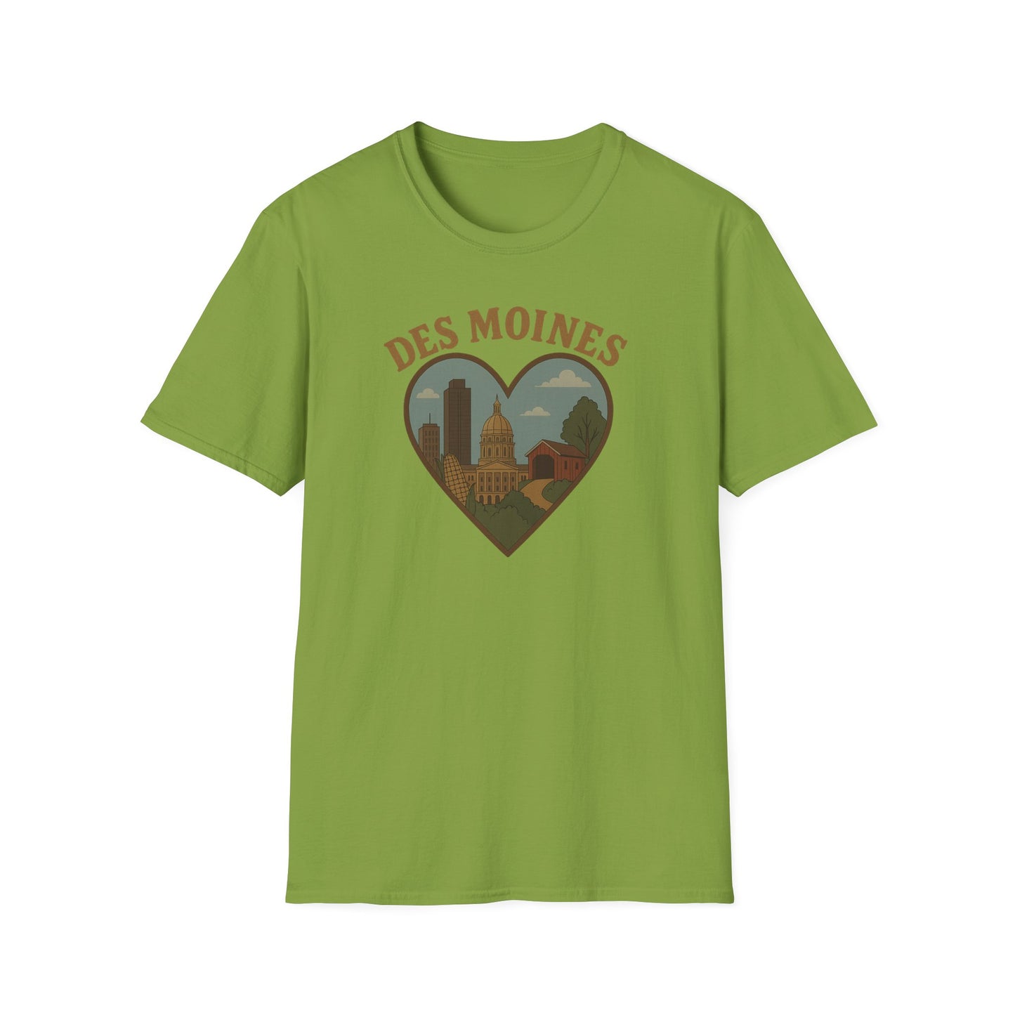 Fall in Love with Des Moines: Unisex Soft Tee Celebrating Iowa's Capital with Heart