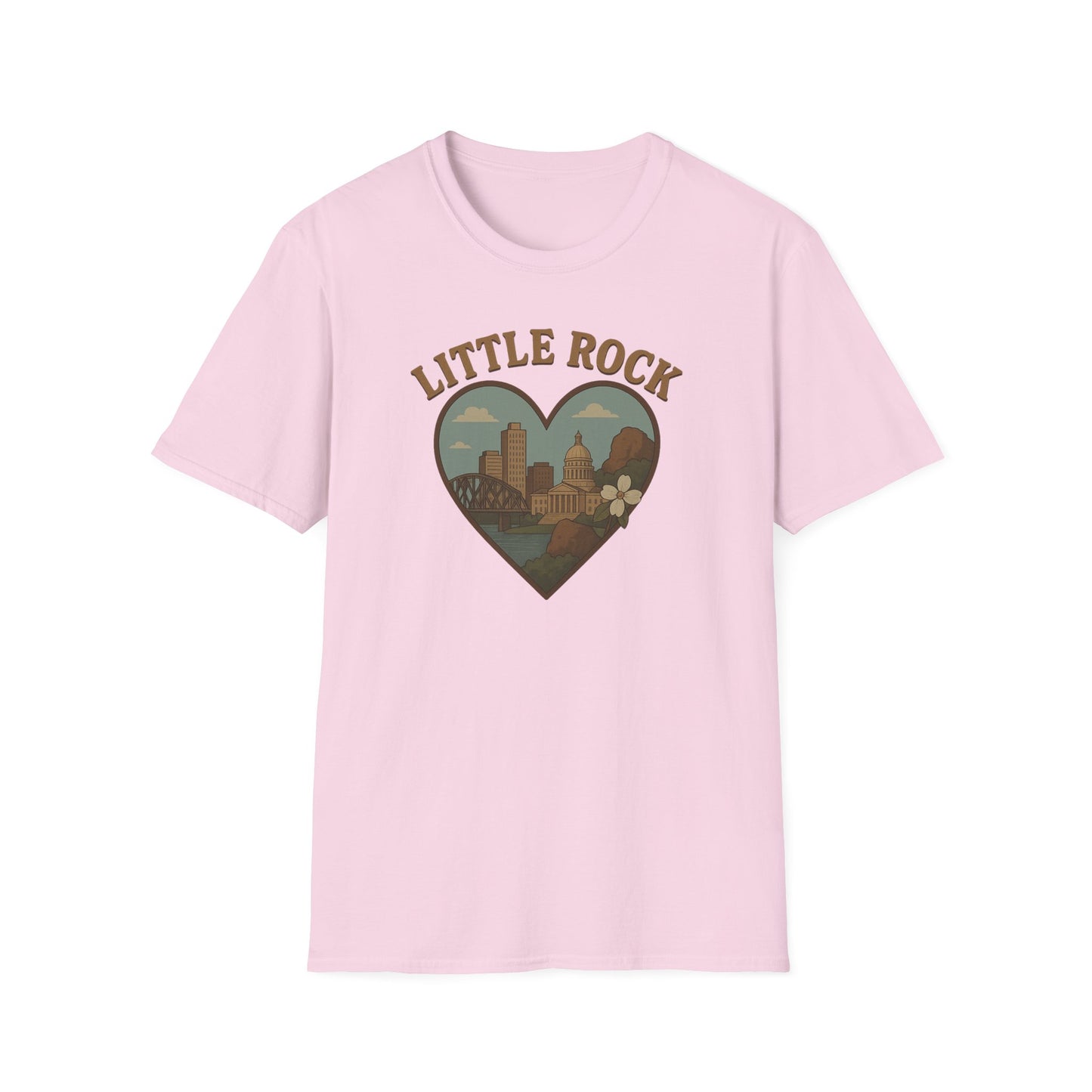 Little Rock Love Affair Graphic Tee - Embrace Arkansas Cityscape in Heart-Shaped Delight
