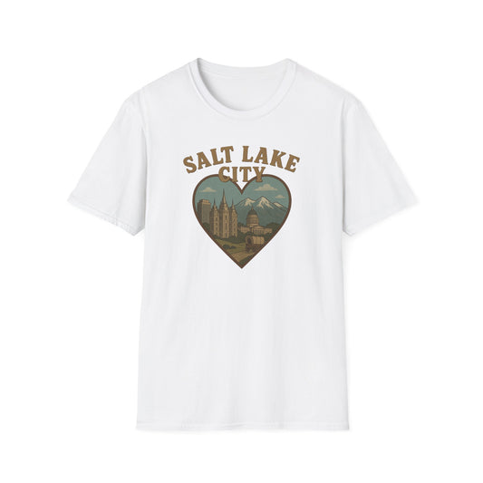 Embrace the Salty Air with Our Retro Salt Lake City Scenic Heart T-Shirt