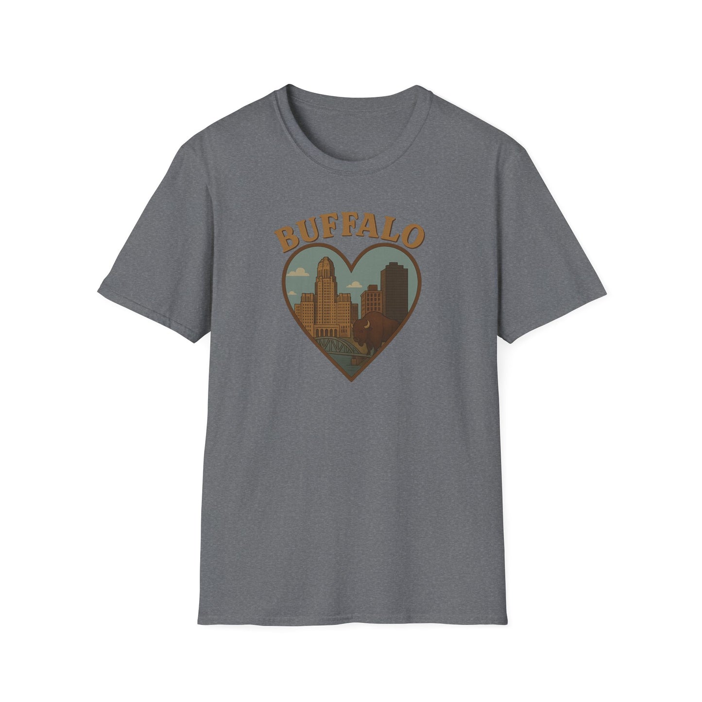 Buffalo Lovers Unite: Embrace City Skyline & Roaming Bison on a Soft Unisex Tee