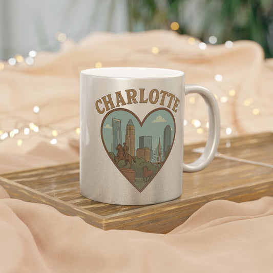 Thrill Your Sips with this Vintage Charlotte Skyline Metallic Mug - Silver & Gold Magic!
