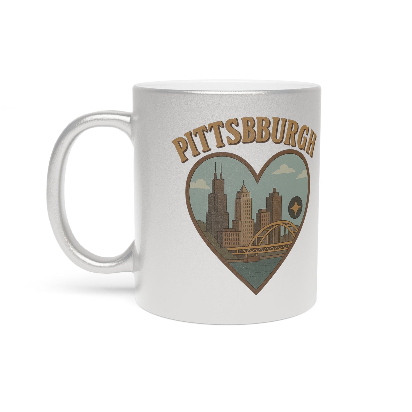 Glorious Metallic Pittsburgh Mug: Shine Bright with Steel City Love and Arch Charm!