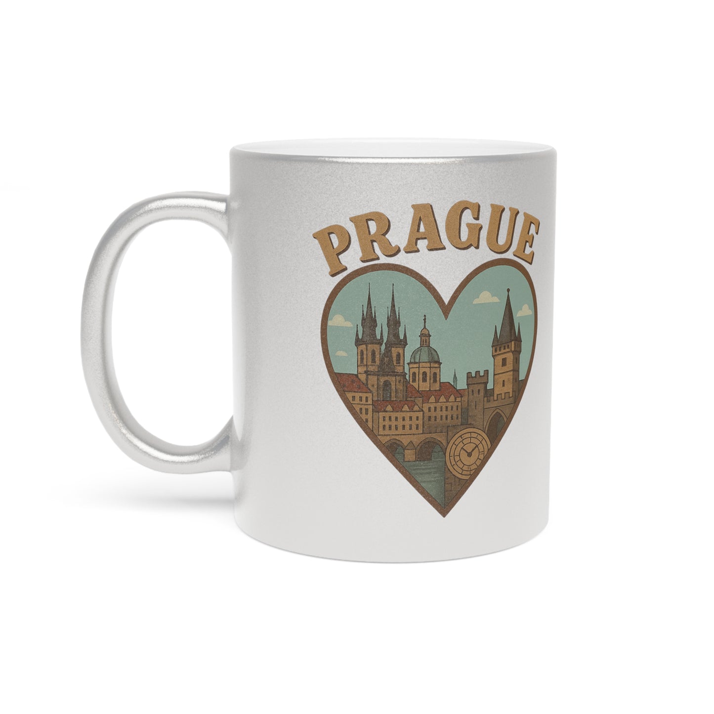 Sip with Elegance: Iconic Prague Skyline Metallic Mug in Silver and Gold