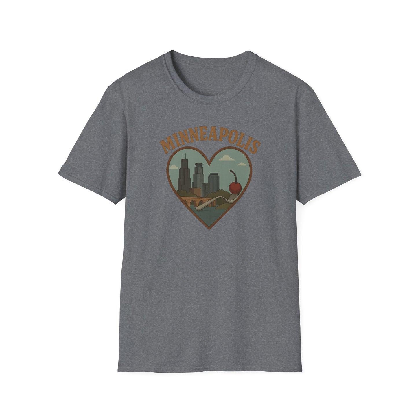 Celebrate Minneapolis Love with Heart-Shaped Skyline and Cherry Fork Tee