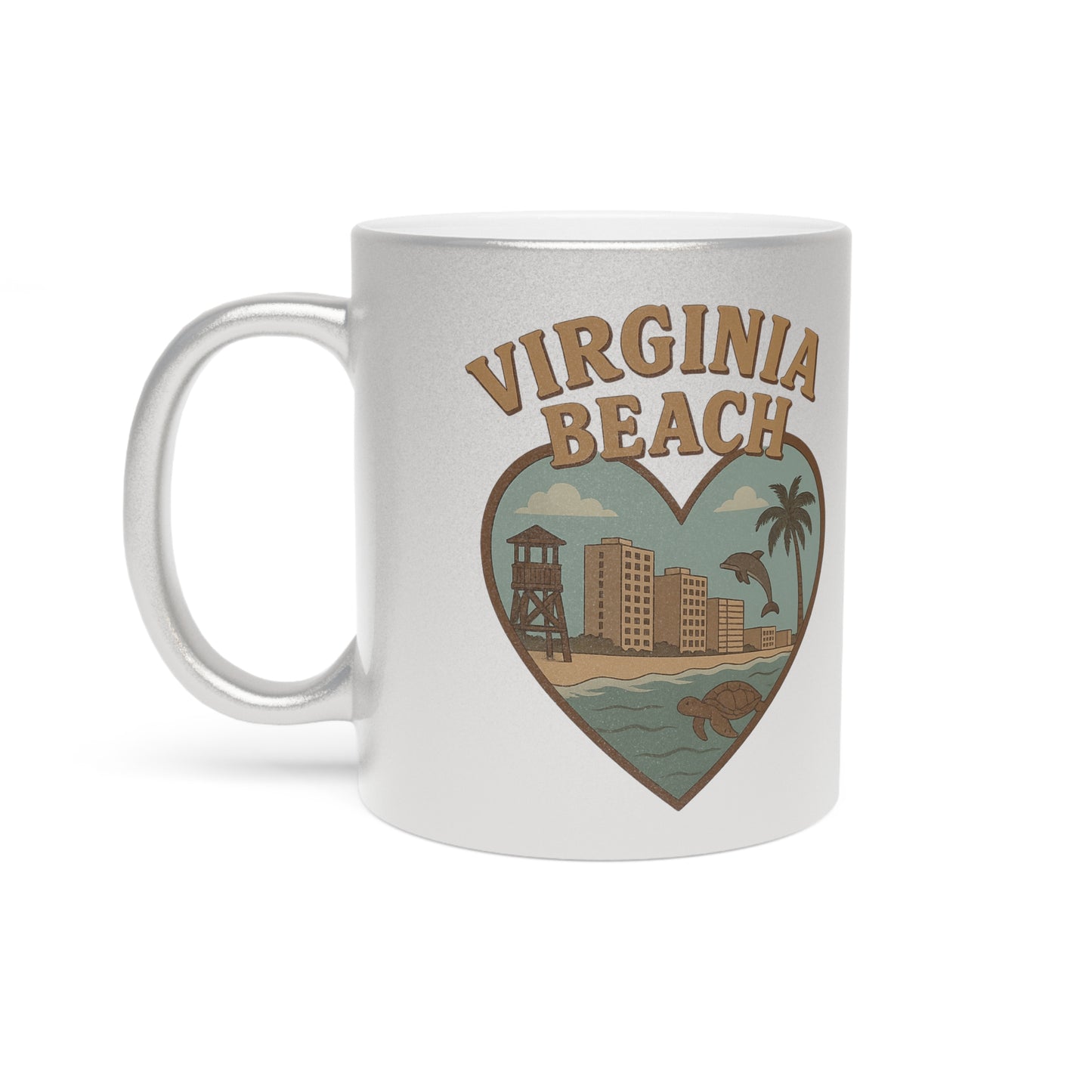 Catch Golden Waves with the Virginia Beach Skyline Heart Mug