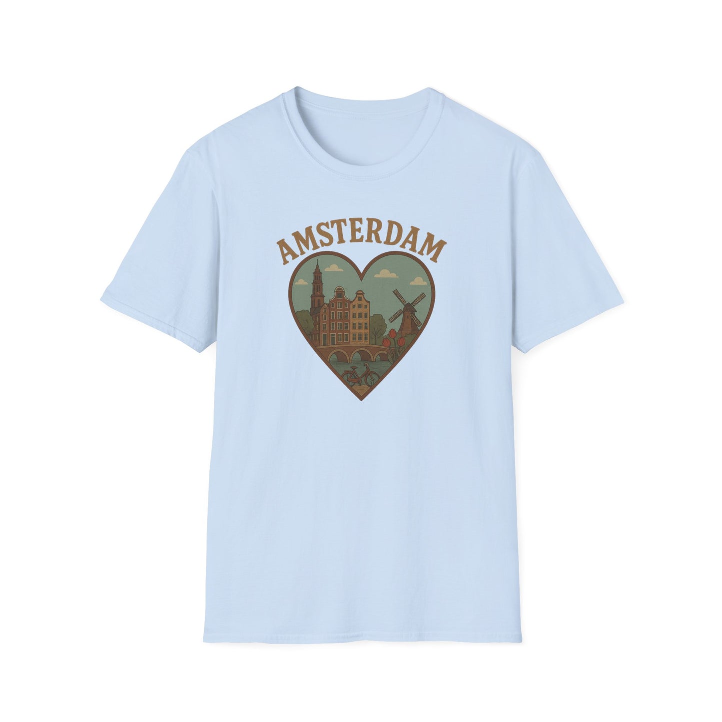 Fall in Love with Amsterdam: Unisex Soft T-Shirt for Travel Enthusiasts