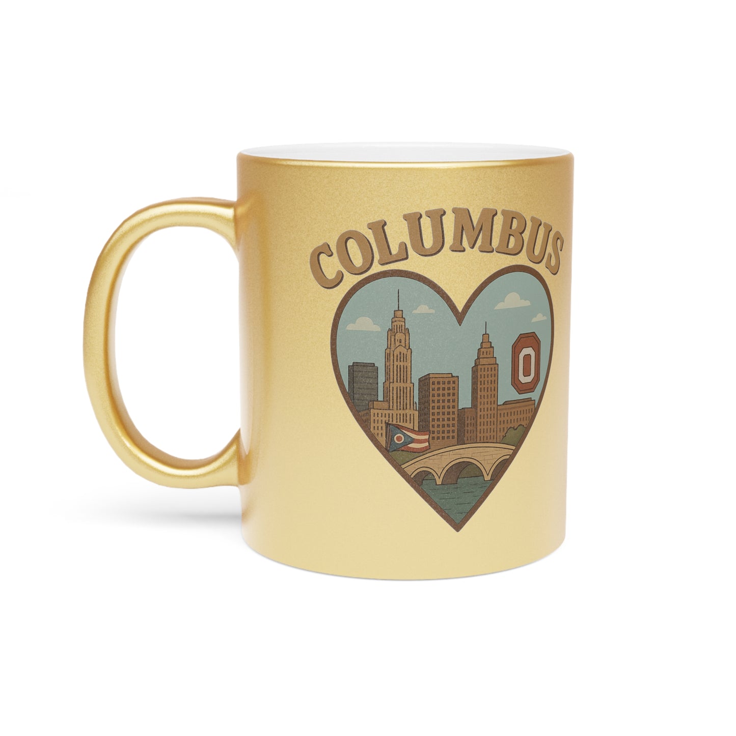 Sip the Spirit of Columbus in Vintage Metallic Mug, Silver & Gold Delight!