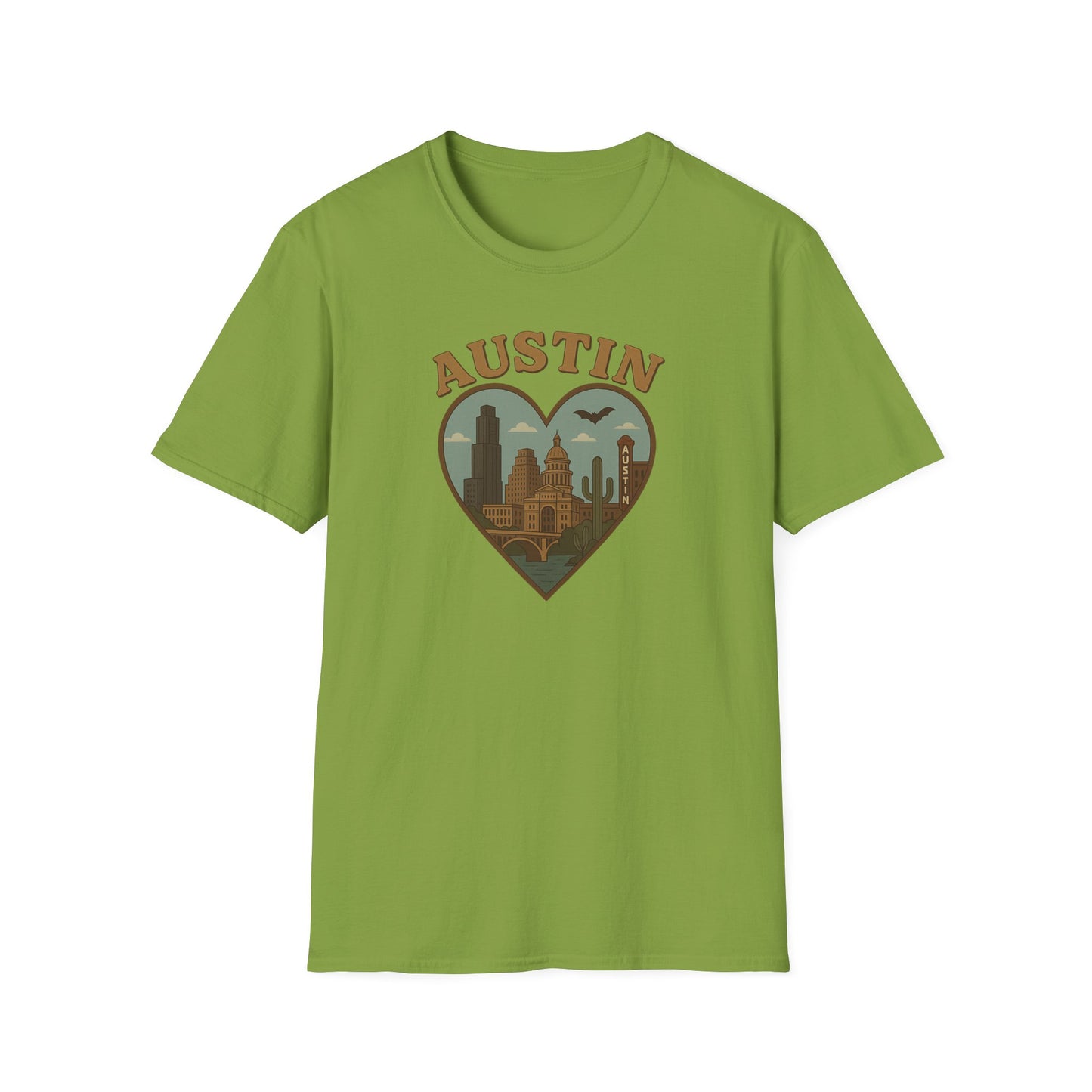 Fall in Love with Austin's Heartbeat: Unisex Gildan T-Shirt That's Batty for Texas Style!