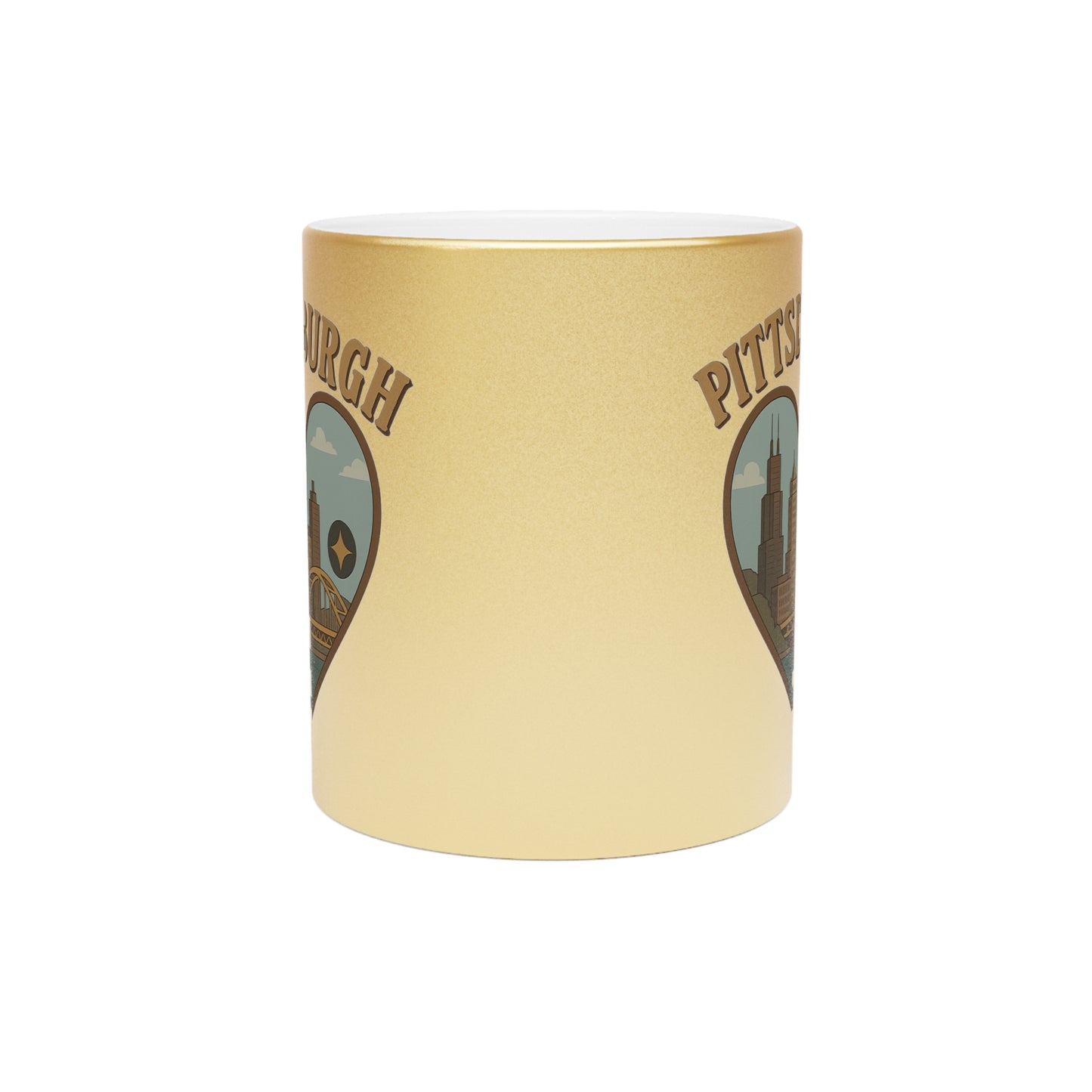 Glorious Metallic Pittsburgh Mug: Shine Bright with Steel City Love and Arch Charm!