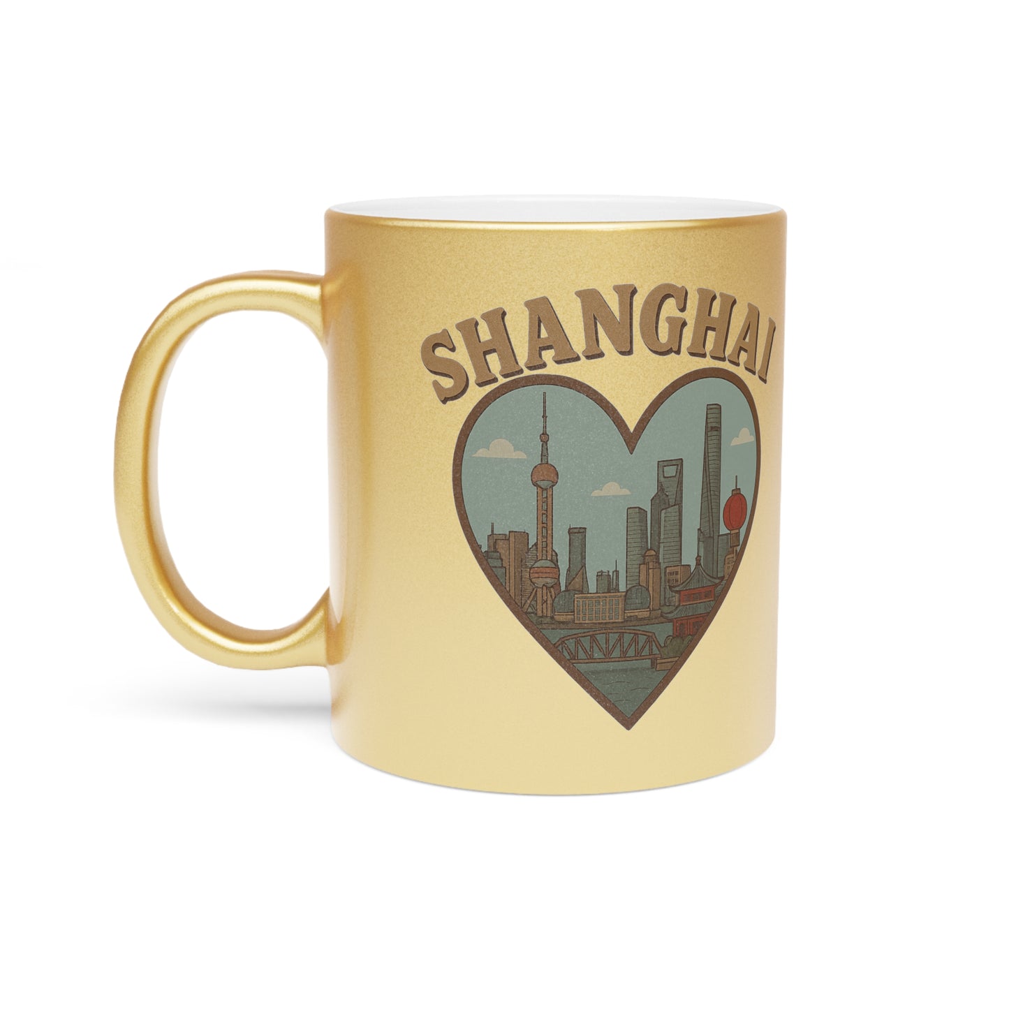 Gleaming Shanghai Love Metallic Mug: Sip Dreams, Hold Shanghai