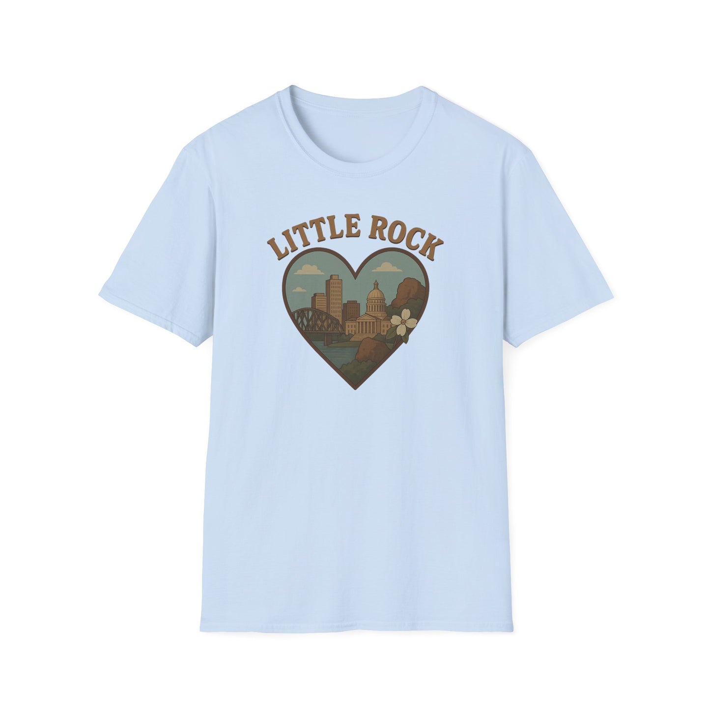 Little Rock Love Affair Graphic Tee - Embrace Arkansas Cityscape in Heart-Shaped Delight