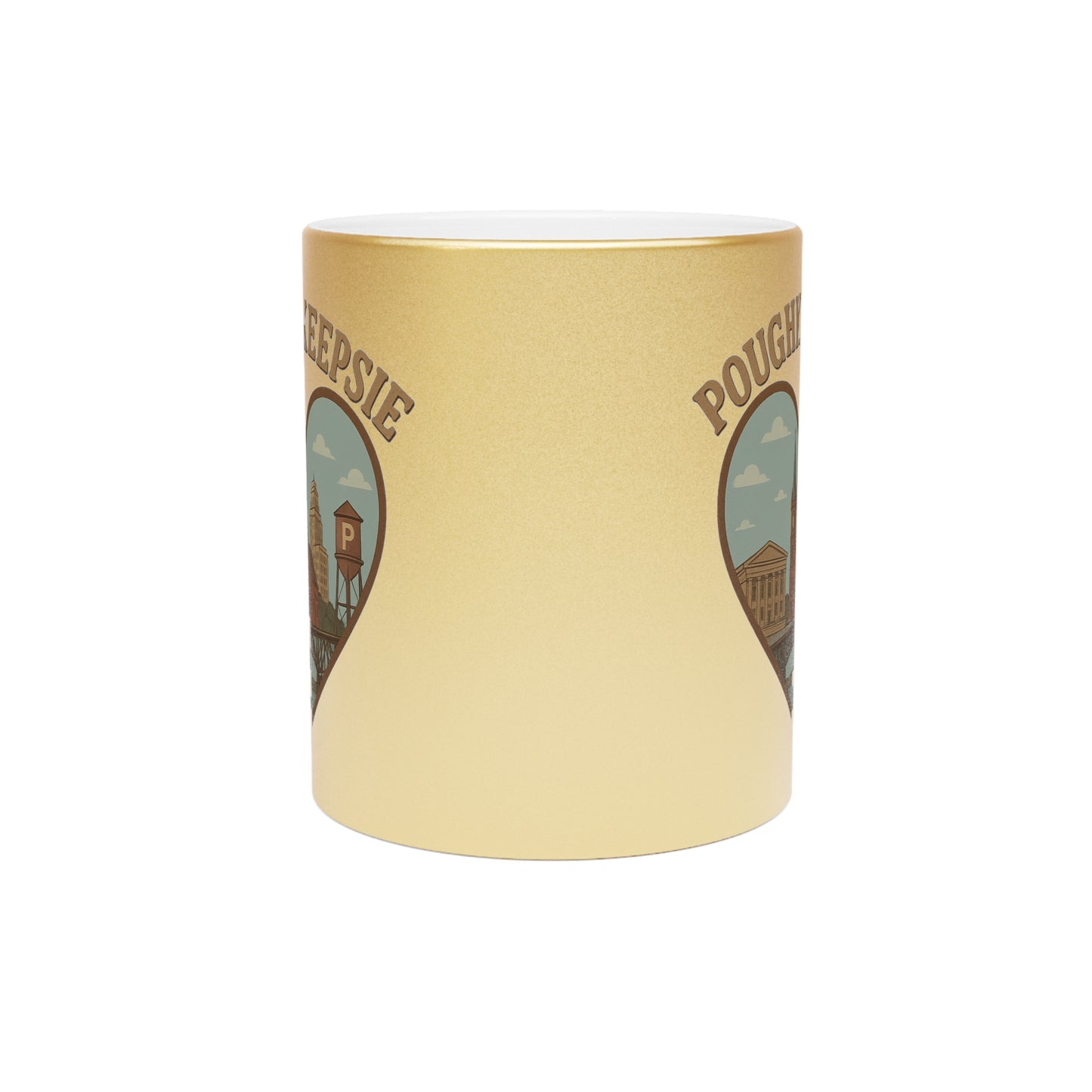 Sip Poughkeepsie in Style: Vintage Metallic Mug with Iconic Skyline