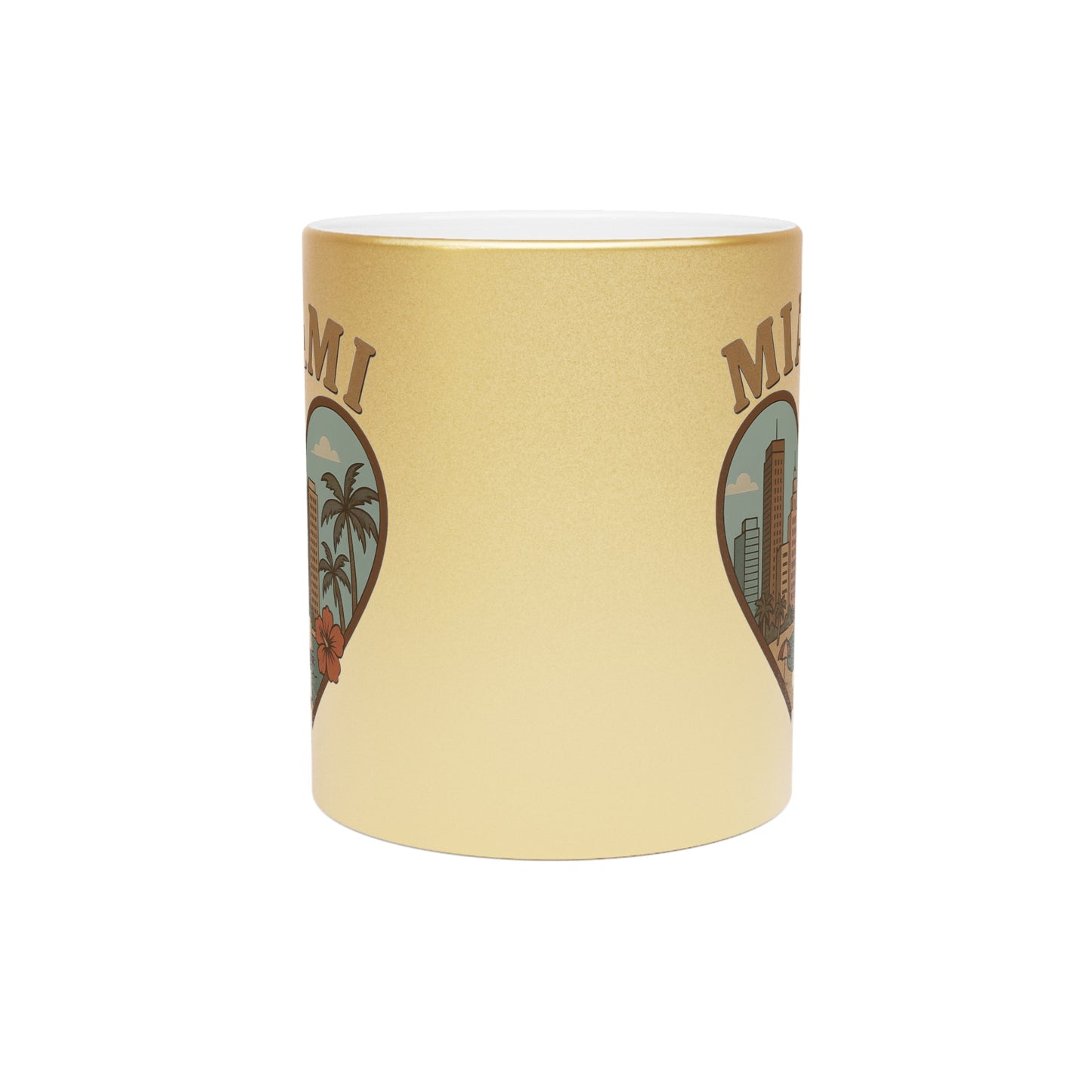 Sip in Style with the Miami Metallic Mug: Vintage Skyline Design in Silver & Gold!