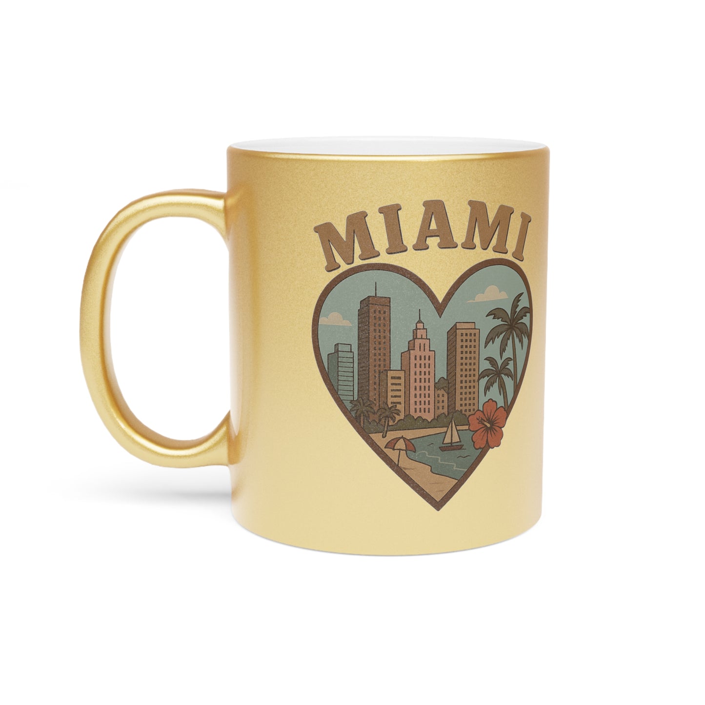 Sip in Style with the Miami Metallic Mug: Vintage Skyline Design in Silver & Gold!