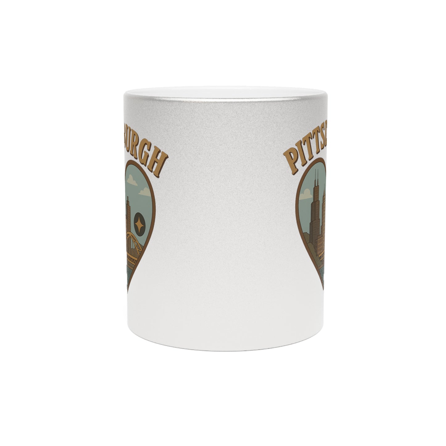 Glorious Metallic Pittsburgh Mug: Shine Bright with Steel City Love and Arch Charm!