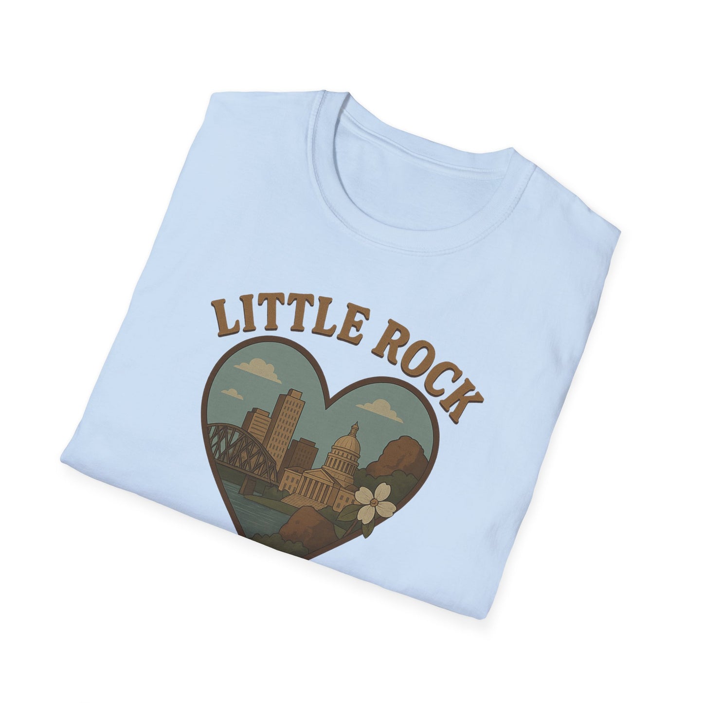Little Rock Love Affair Graphic Tee - Embrace Arkansas Cityscape in Heart-Shaped Delight